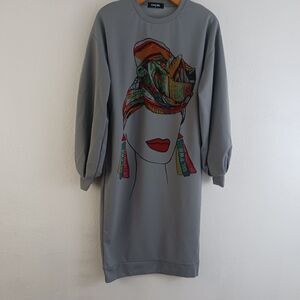 Chicme gray long puff sleeve dress size S